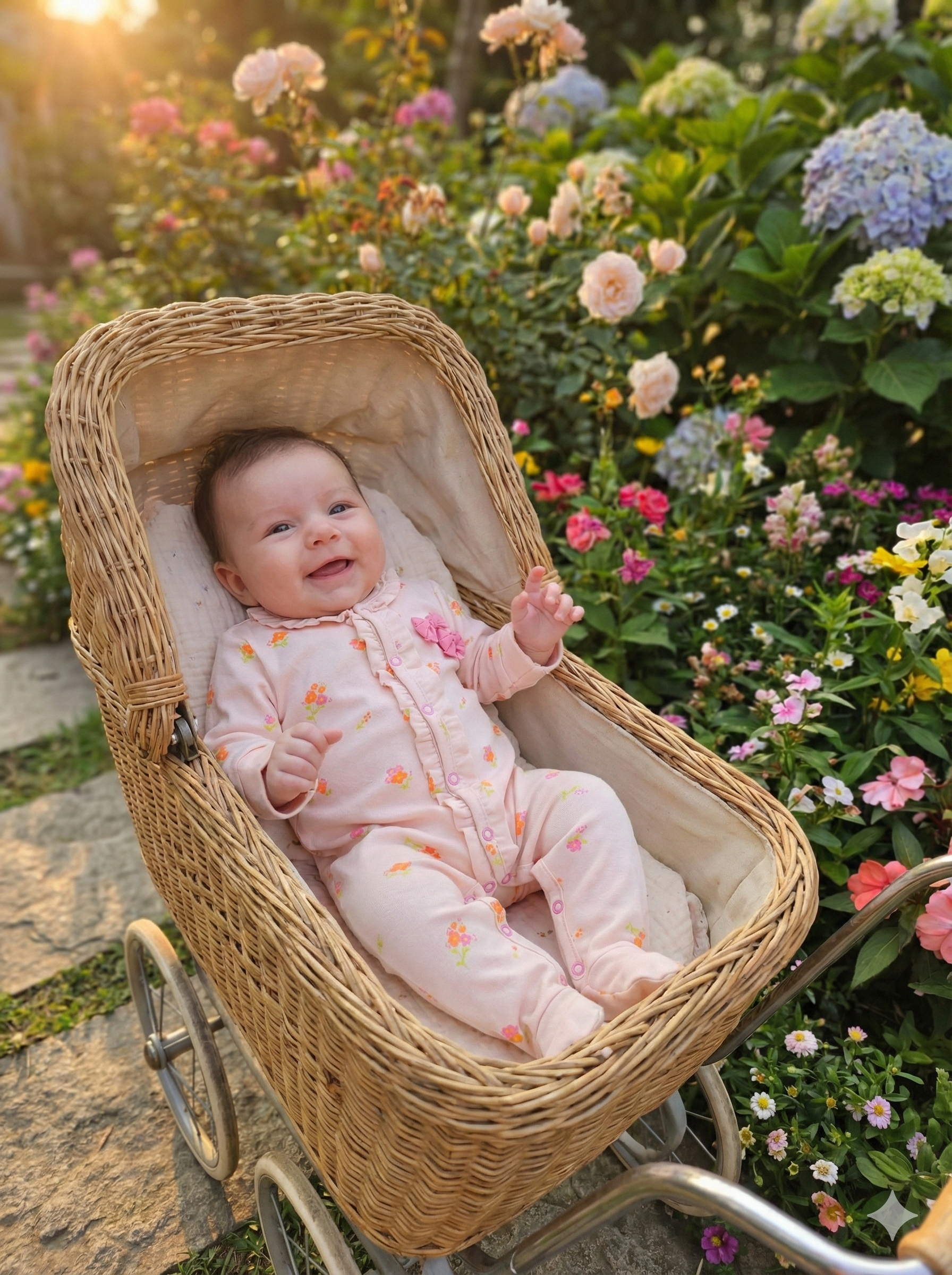 Macacão Longo Algodão Sustentável Abertura Frontal Salmão Flores
