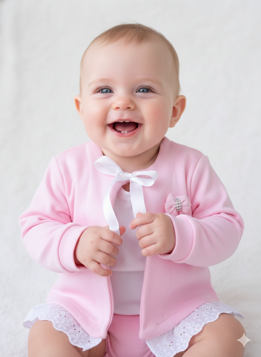 Casaco Suedine Rosa Bordado Inglês