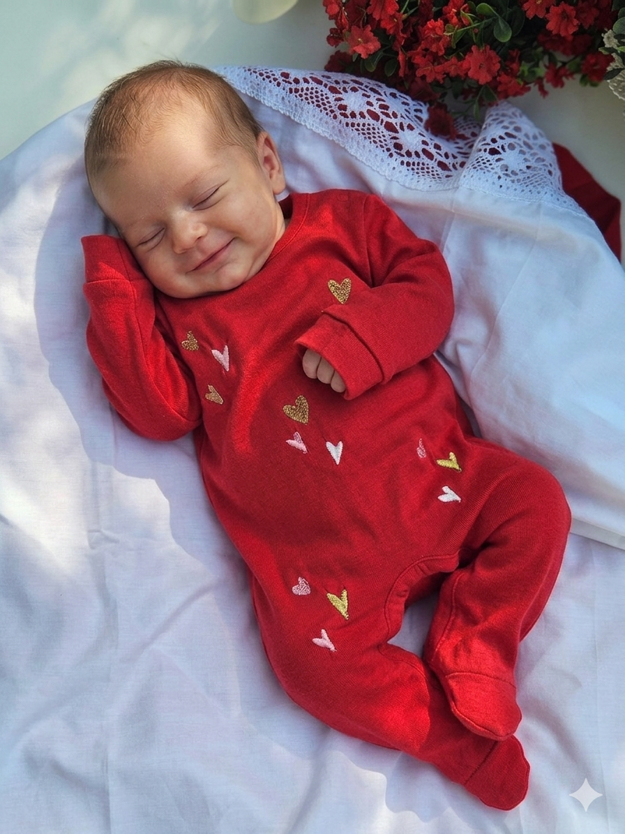 Macacão longo vermelho Corações