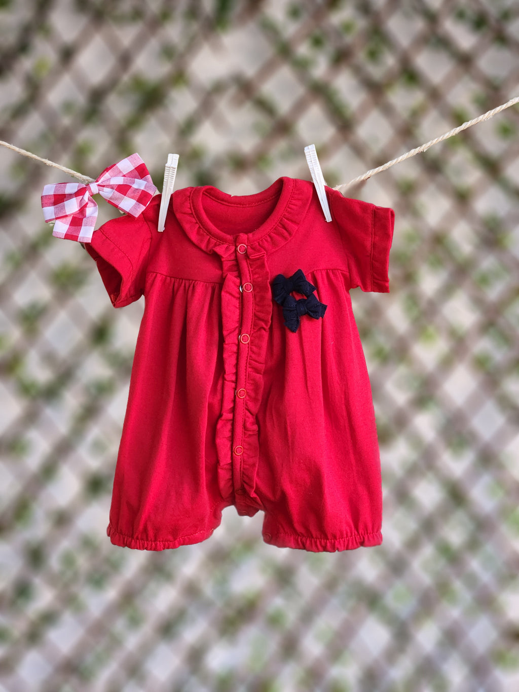 Macacão Curto Vermelho com Babados | 100% Algodão Sustentável | P, M, G e GG