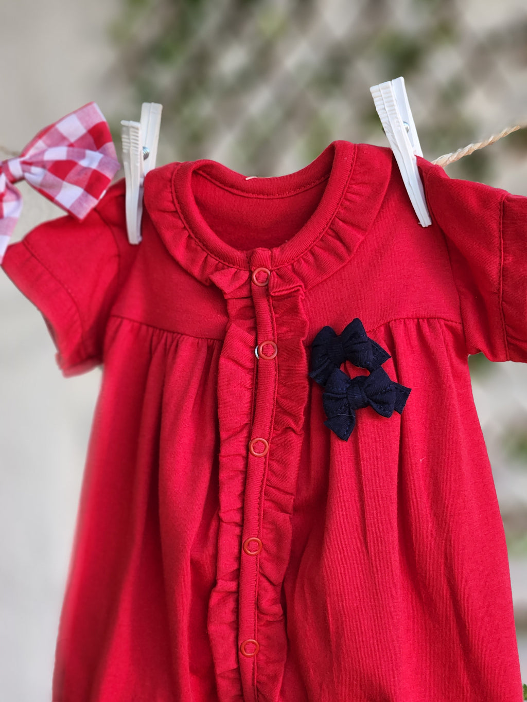 Macacão Curto Vermelho com Babados | 100% Algodão Sustentável | P, M, G e GG