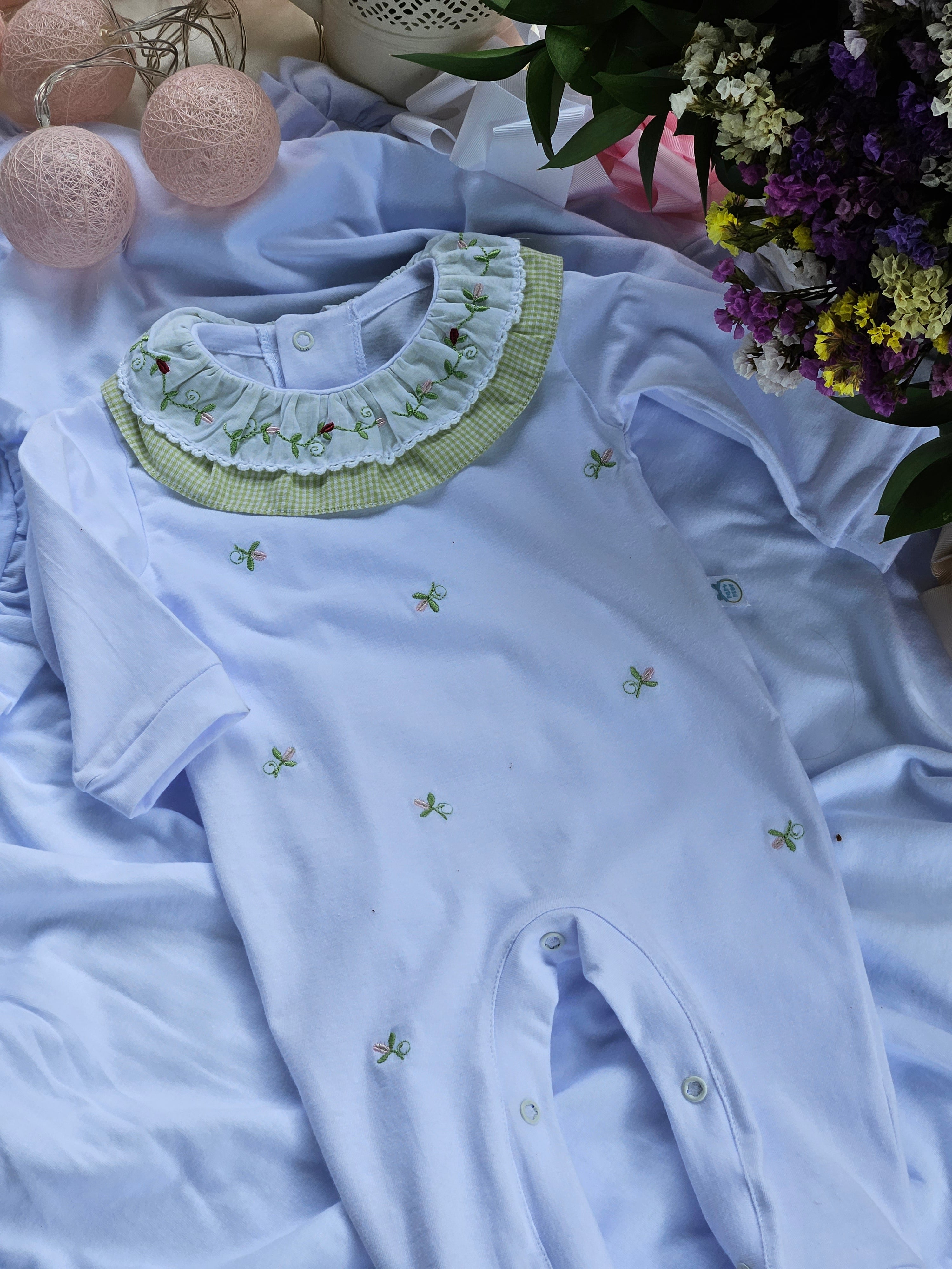 Macacão Longo Flor Rococó Verde e Rosa