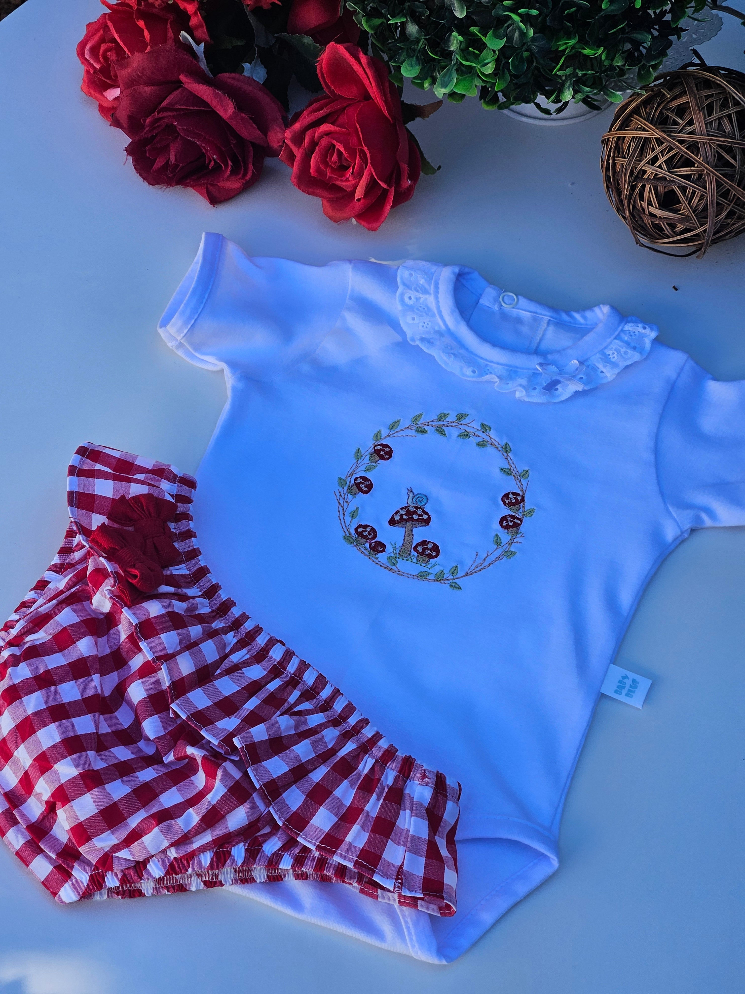 Conjunto Body Bordado Cogumelos