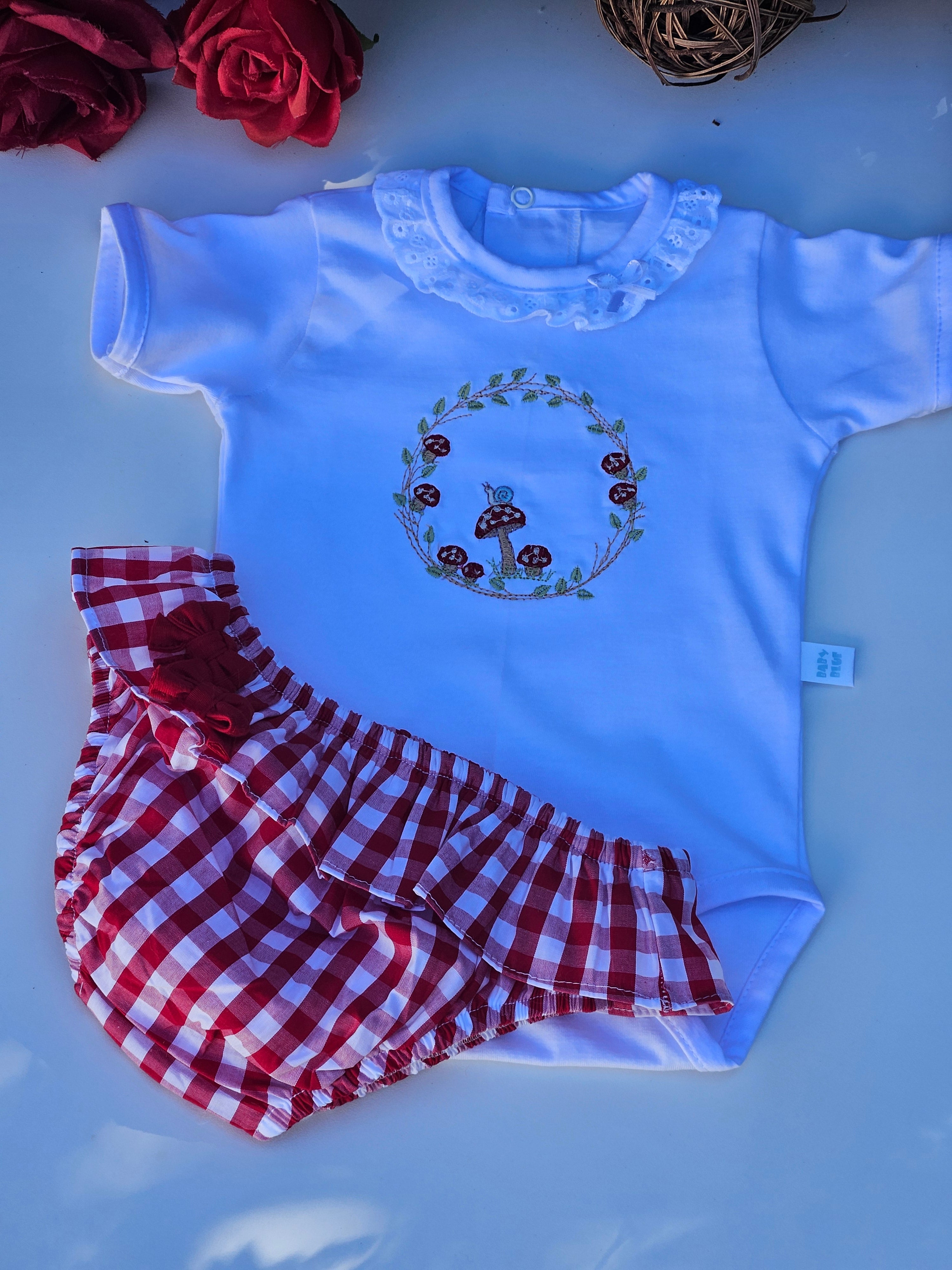 Conjunto Body Bordado Cogumelos
