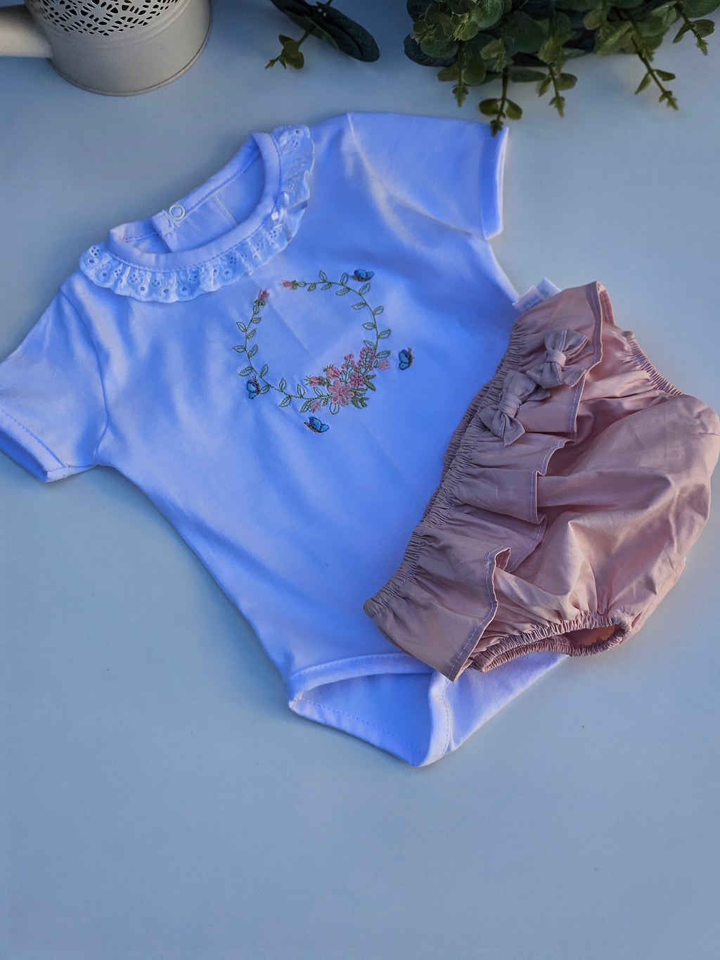Conjunto Body Bordado Flores e Borboletas