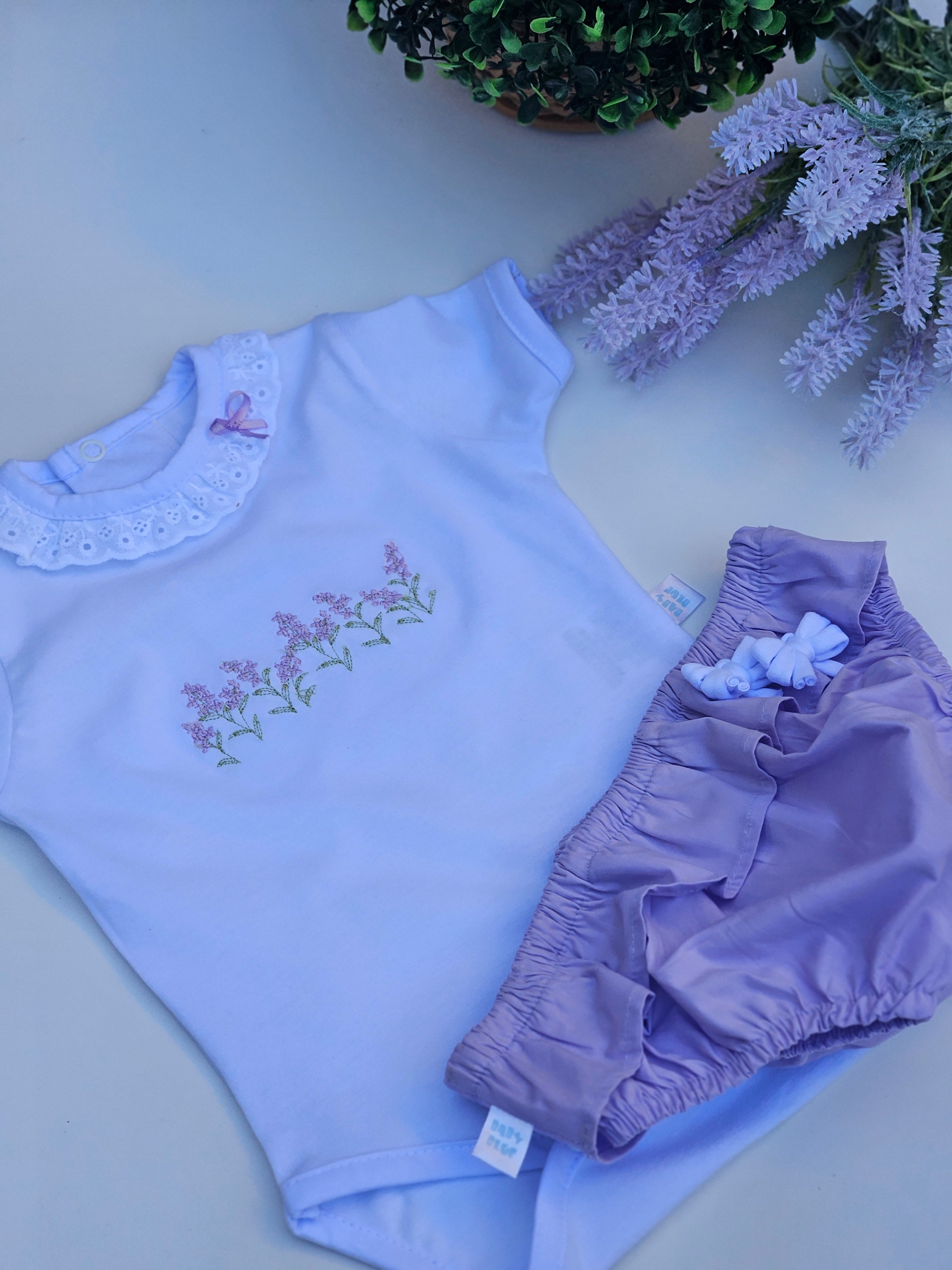 Conjunto Body Bordado Lavanda