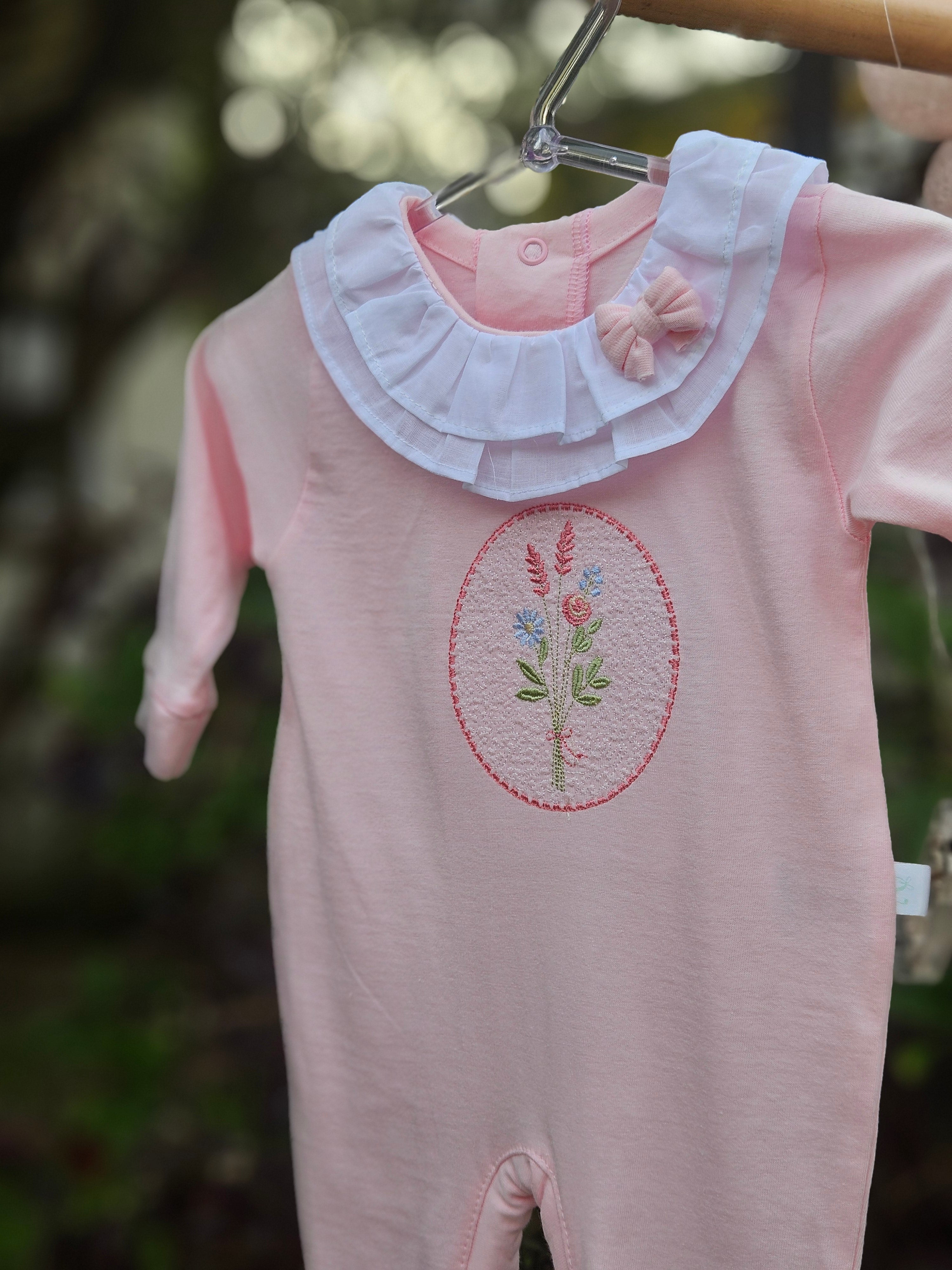 Macacão Longo Algodão Sustentável bordado Buquê de Flores