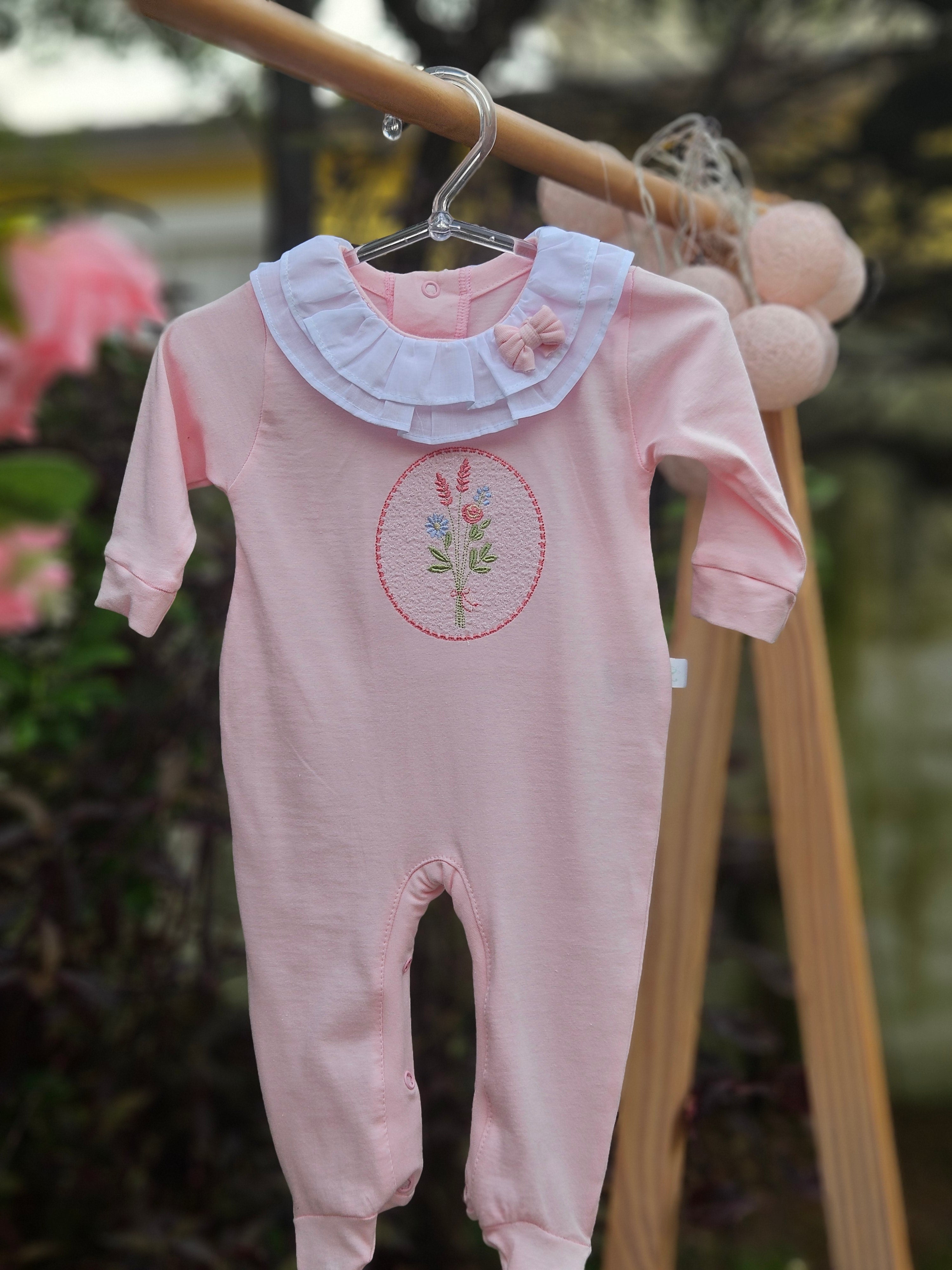 Macacão Longo Algodão Sustentável bordado Buquê de Flores