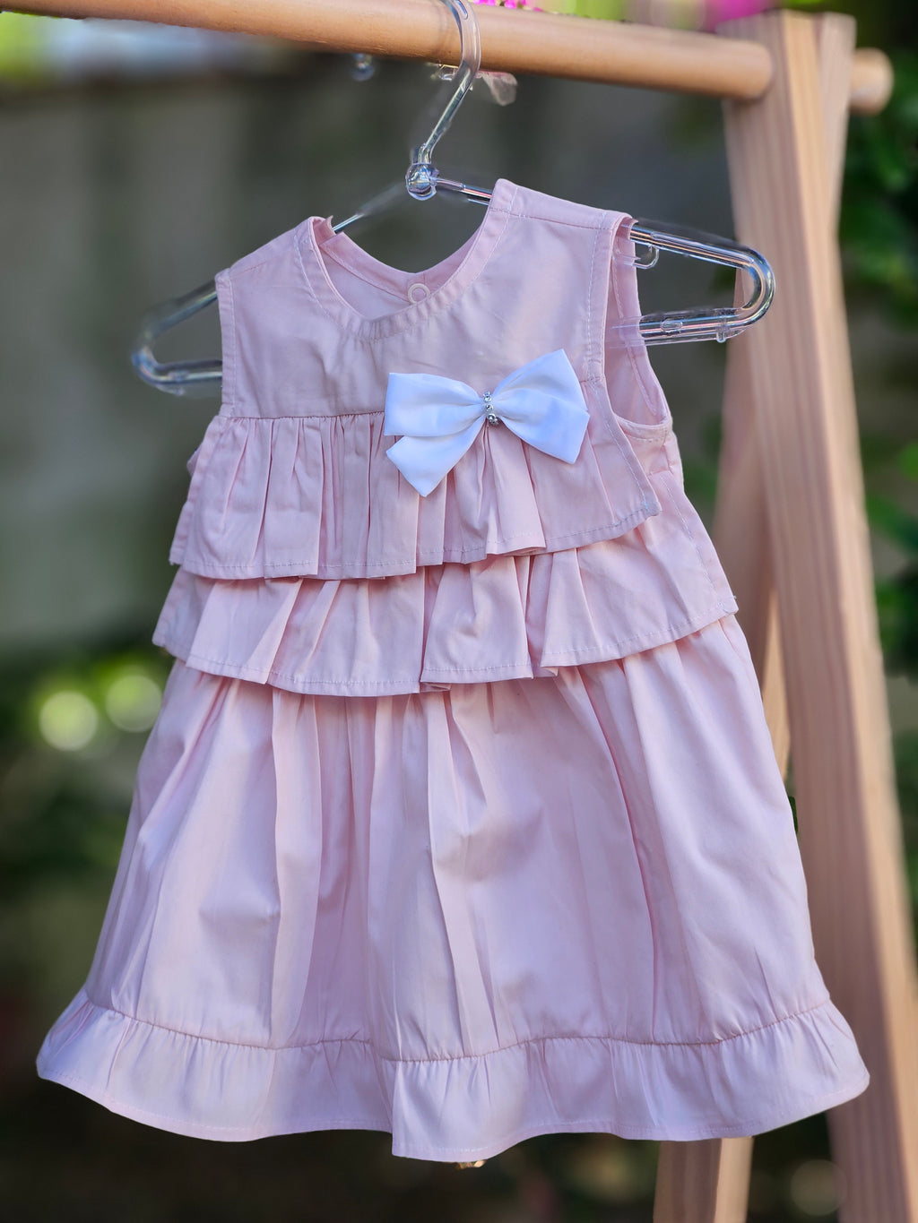 Vestido Rosa Antigo Babados e Laço