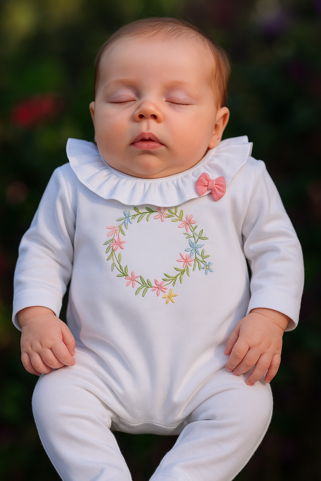 Macacão Longo Algodão Sustentável Flores Gola Cambraia